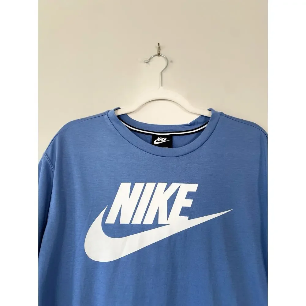 Nike Crop Logo Tee Top Blue White SZ L Activewear Workout Casual Modal Blend